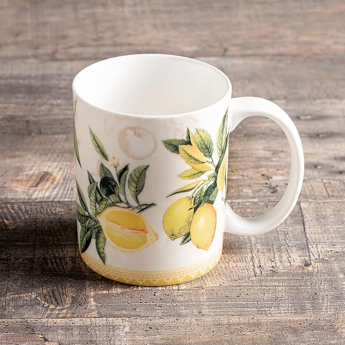 Maison d' Hermine Coffee Mug with Handles Fine Bone China Mugs Pack of One Tea Cups for Hot Beverages Cappuccino Latte Home Restaurant Office Perfect for Gift (Limoncello - Verna, 12 Ounce)