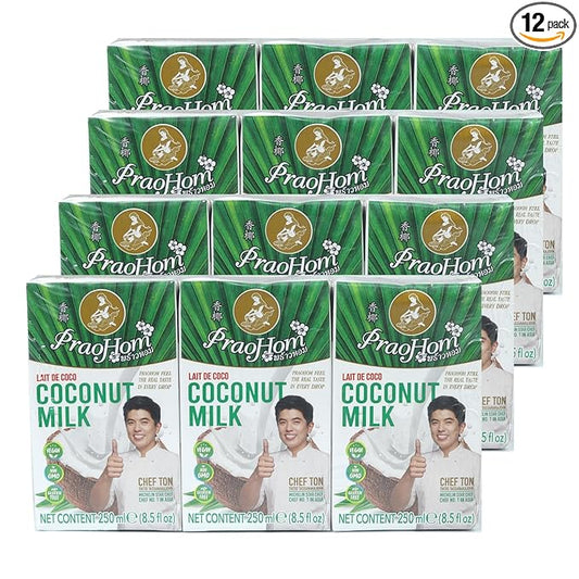 Praohom Coconut Milk 8.5 Fl Oz - Plant Based, Dairy Free Milk Alternative - Pure and Rich Thai Coconut Milk - No Added Sugar - Ideal for Cooking and Baking (250ml (pack of 12))