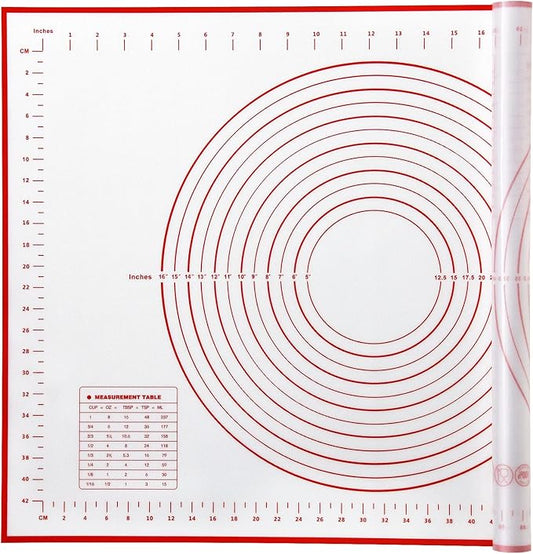 Yansumi Silicone Pastry Mat Extra Large Non-Slip Mat for Rolling Dough Pie Crust and Baking Non-Stick with Measurements(XL,28"L x 20"W, Red)