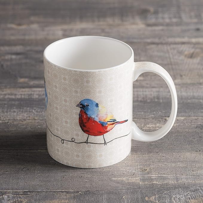 Maison d' Hermine Coffee Mug with Handles Fine Bone China Mugs Pack of One Tea Cups for Hot Beverages Cappuccino Latte Home Restaurant Office Perfect for Gift (Birdies On Wire - Robin, 15 Ounce)