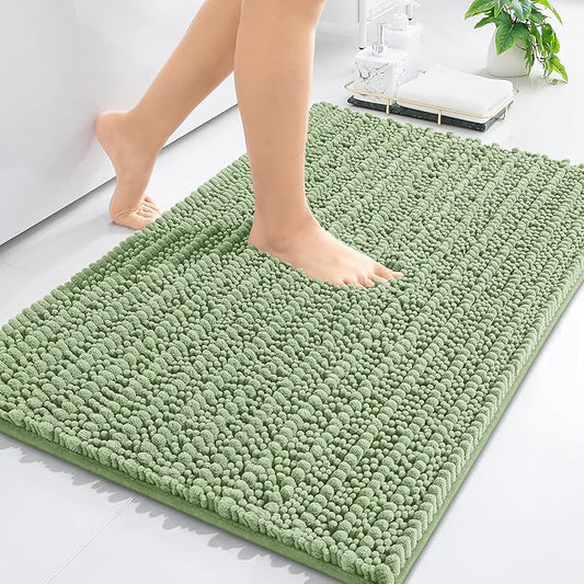 Arotive Luxury Chenille Bathroom Rug Mat, Extra Soft Thick Absorbent Shaggy Bath Rugs, Non-Slip Machine Wash Dry, Plush Bath Mats for Bathroom, Shower and Tub, 30x17, Sage Green