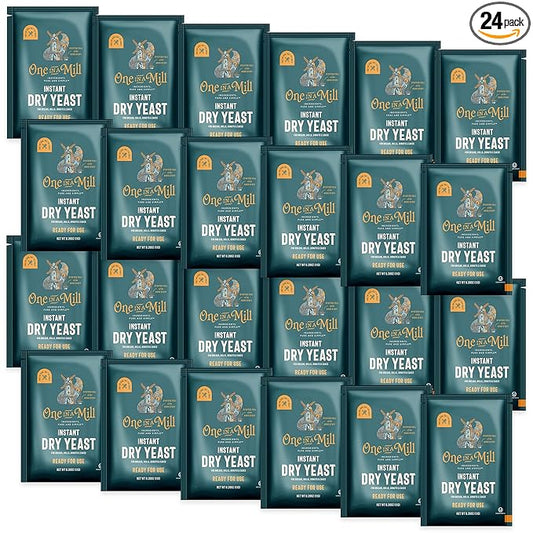 One in a Mill Instant Dry Yeast Packets | Fast Acting Self Rising Yeast for Baking Bread, Cake, Pizza Dough Crust | Kosher | Quick Rapid Rise Leavening Agent for Pastries | 24 Packets