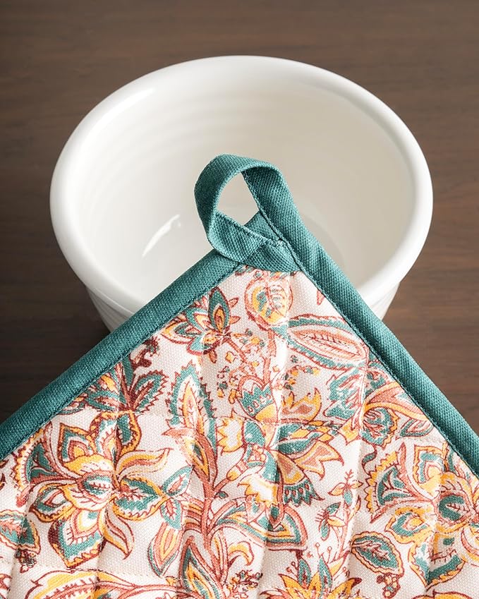 Maison d' Hermine Pot Holders 100% Cotton Heat Resistant Potholders 8" x 8" Hot Pads with Loop BBQ, Cooking, Baking, Grilling, Kitchen, Handling Hot Pans (Pack of 1, Nila)