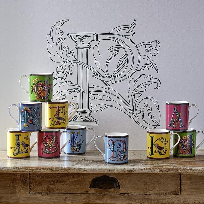Spode Kit Kemp Alphabet Mug - Letter A Monogram in Fine China, 12oz Ceramic Coffee Cup for Hot Drinks, Personalized Drinkware for Unique Gifts, Dishwasher Safe Tea or Coffee Mug - Gift Box Included