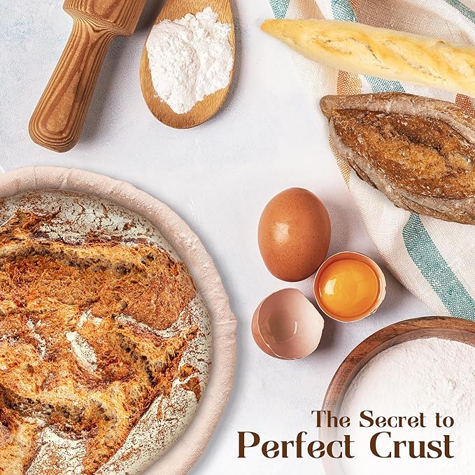 Bread Proofing Baskets for Sourdough Bread Baking - Set of 2 7" Round Banneton Baskets with Liners, Made of Finest Indonesian Rattan - Bake Perfect Artisan Bread Loaves at Home Like a Pro