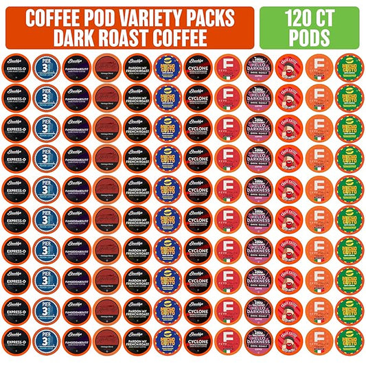Coffee Pod Variety Packs Dark Roast Sampler, Assorted, Compatible with 2.0 K-Cup Brewers, Variety Pack, 120 Count (Pack of 1)