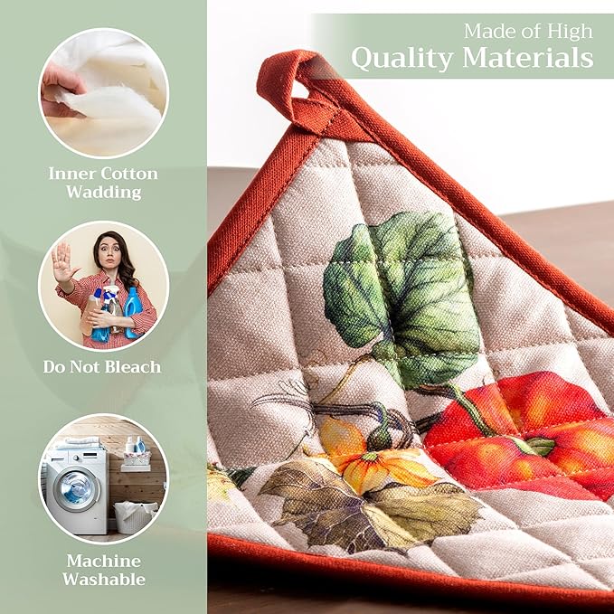 Maison d' Hermine Pot Holders 100% Cotton Heat Resistant Potholders 8" x 8" Hot Pads with Loop BBQ, Cooking, Baking, Grilling, Kitchen, Handling Hot Pans (Pack of 1, Potiron)