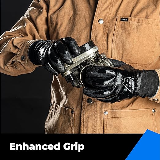 Waterproof Gloves Bulk Pack for Men and Women, 3 Pairs, Freezer Gloves with Grip, Double Nitrile Dipped for Extreme Oil Repellent, for Construction, Mechanics, Mining, Plumbing, Black, Medium