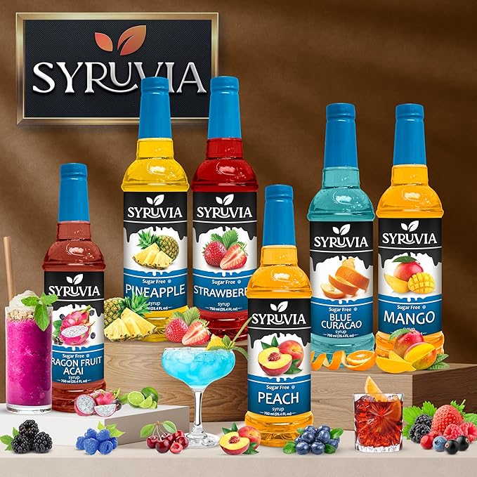 Syruvia Sugar-Free Blue Raspberry Syrup, Flavored Syrup for Drinks, Cocktails, Lemonades, Iced Teas, and Desserts – 25.4 fl oz, With Pump