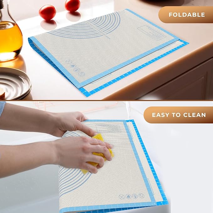 36 * 24 inches Blue, Non-Slip Silicone Baking Sheets - Baking Mat with 0.7mm Thickness - Non-Stick Pastry & Cookie Mat for Kitchen Counter for Rolling Out Dough with Measurements.