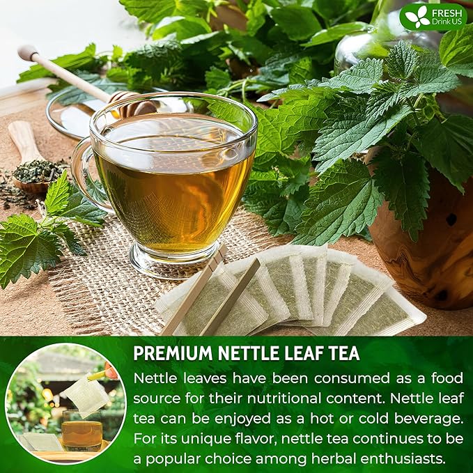 FreshDrinkUS, 55 Nettle Leaf Tea Bags, 100% Natural & Pure from Nettle Leaves. Loose Leaf Nettle Herbal Tea. Nettle Leaf Tea. No Sugar, No Caffeine, No Gluten, Vegan.