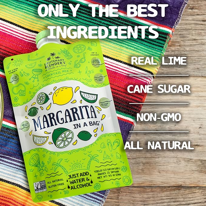 Lt. Blender's Margarita in a Bag - Margarita Mix - Each Bag Makes 1/2 Gallon of Frozen Margaritas – Non-GMO Cocktail Mix - No Blender Needed – Add Liquor, Wine or as a Mocktail (Pack of 5)