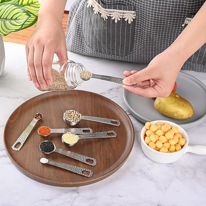 Measuring Cups and Spoons Set 14, 18/8 Stainless Steel Measuring Cups and Spoons Set for Baking & Kitchen, Metric & US Metal 6 Measuring Cups and 7 Measuring Spoons with 1 Leveler