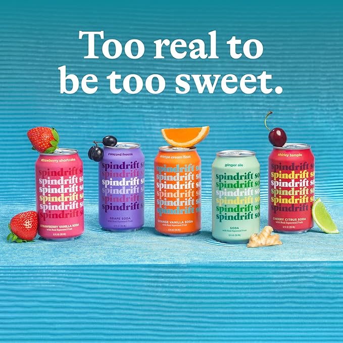 Spindrift "Orange Cream Float" Orange Vanilla Soda Made with Real Squeezed Fruit 12 Pack Case