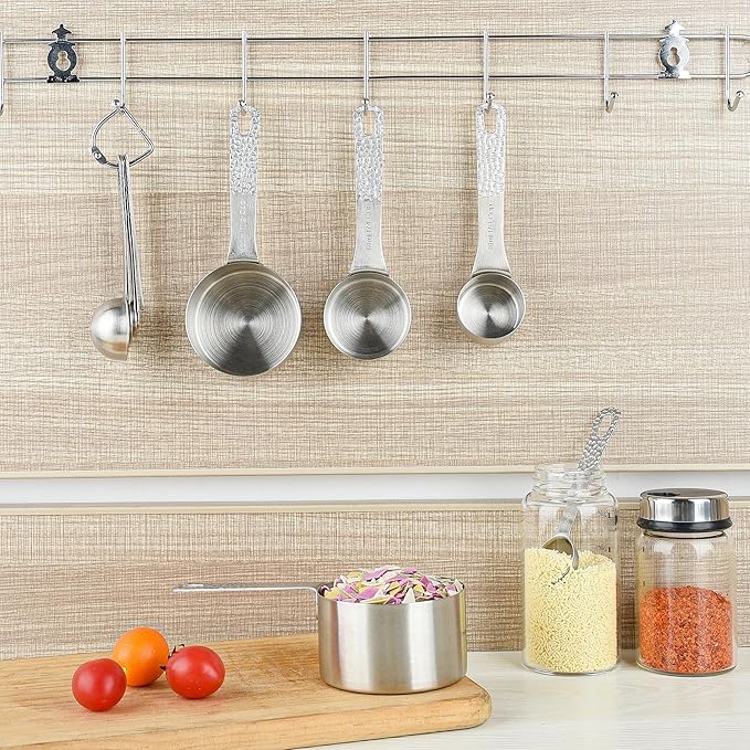 Measuring Cups and Spoons Set, 18/8 Stainless Steel Measuring Tools for Baking & Cooking, 4 Kitchen Measuring Cups and 5 Metric Measuring Spoons with Leveler for Liquid & Drying