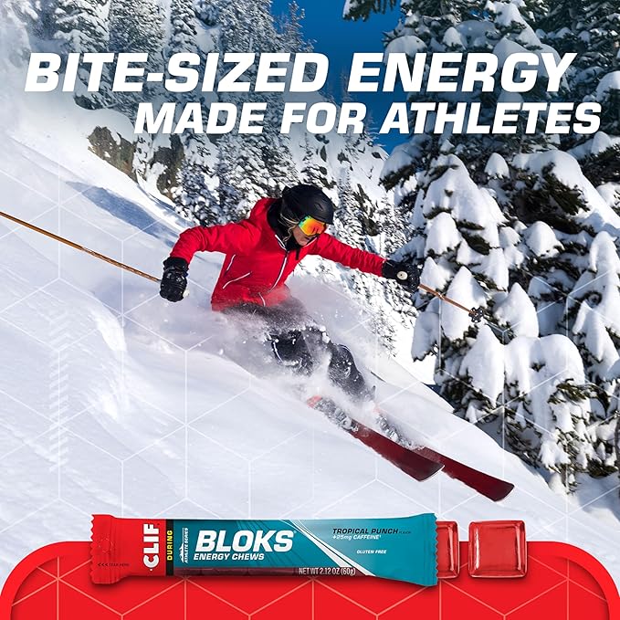 CLIF BLOKS - Tropical Punch Flavor with Caffeine - Energy Chews - Non-GMO - Plant Based - Fast Fuel for Cycling and Running - Quick Carbohydrates and Electrolytes - 2.12 oz. (18 Count)
