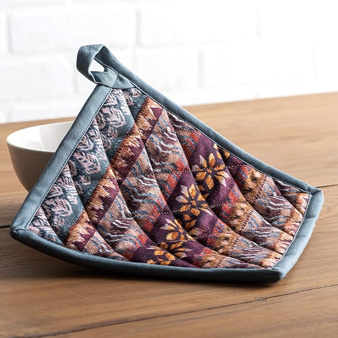 Maison d' Hermine 100% Cotton Oven Mitt & Pot Holder Set (7.5"x13" & 8"x8") Heat Resistant BBQ Cooking Gloves with Loop, Baking, Grilling, Kitchen, Handling Hot Pans (Fair Isle)