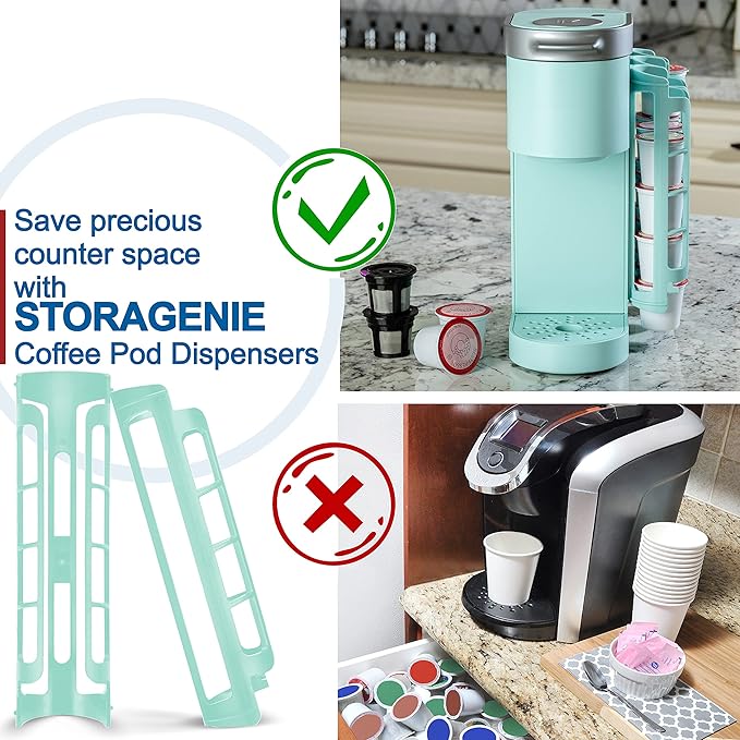 STORAGENIE K Cup Holder for Keurig K-cup,Coffee pod Storage, Side Mount | Wall Mount, Perfect for Small Counters (3 Rows/For 15 K Cups, OASIS BLUE)
