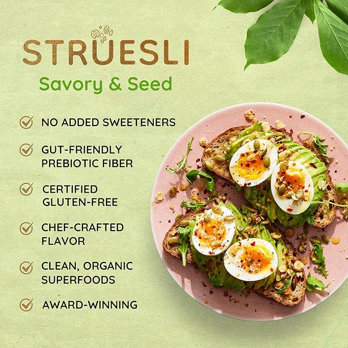 Struesli Savory + Seed Organic Granola, Nut, Grain & Gluten Free, Healthy Snacks with Pumpkin, Sunflower & Chia Seeds, Hemp Hearts, Flax, Tiger Nuts & Sea Salt, Plant Based, Keto & Paleo, 9 Oz