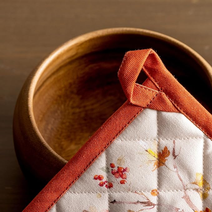 Maison d' Hermine Pot Holders 100% Cotton Heat Resistant Potholders 8" x 8" Hot Pads with Loop BBQ, Cooking, Baking, Grilling, Kitchen, Handling Hot Pans (Pack of 1, Kelim - Prairie)