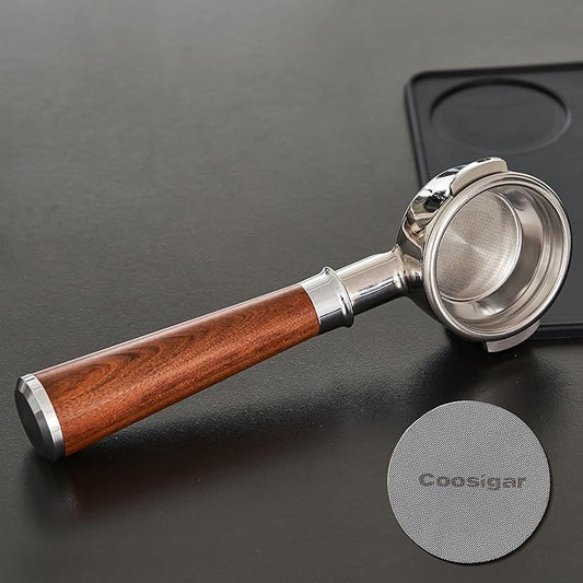 58mm Bottomless Portafilter | Fits for E61 Group Head 2 Ears machines| Stainless Steel portafilter and Mahogany Handle|Espresso Machine Accessories(Mahogany)
