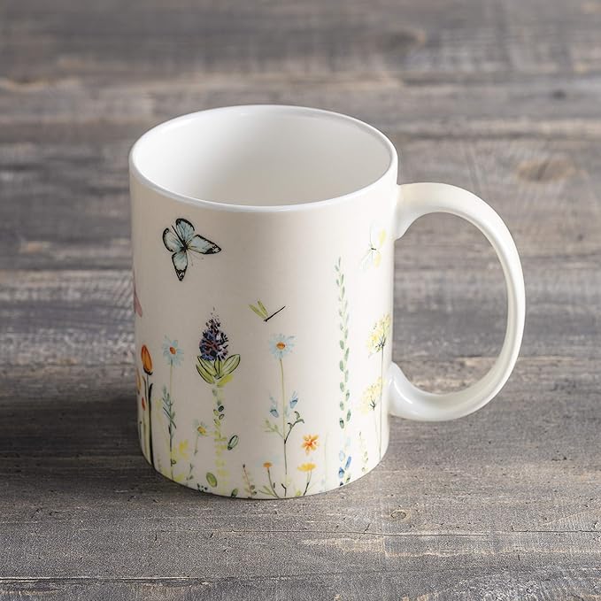 Maison d' Hermine Coffee Mug with Handles Fine Bone China Mugs Pack of One Tea Cups for Hot Beverages Cappuccino Latte Home Restaurant Office Perfect for Gift (Botanical Fresh - Meadow, 15 Ounce)