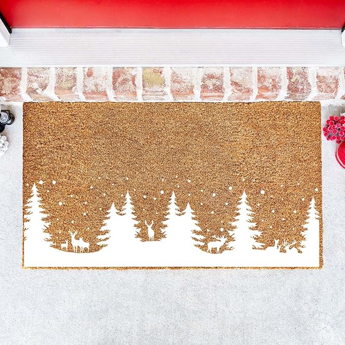 Christmas Stencils for Window Glass Large Christmas Stencil Forest Deer Stencil for Doormat Winter Scene Holiday Drawing Templates for Painting on Wall Canvas Paper Doormat