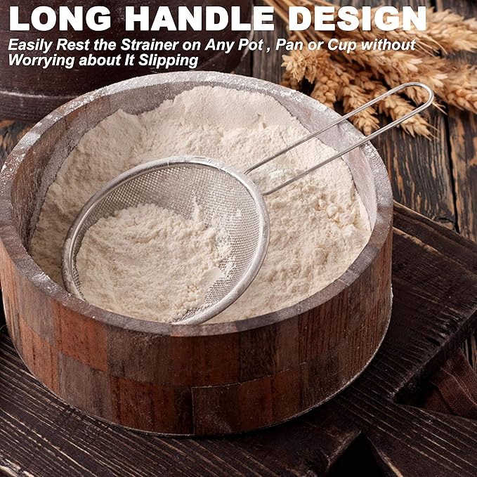 Anaeat Fine Mesh Strainers - Premium Stainless Steel Colander Sieve Sifters, with Durable Mesh and Sturdy Handle, Excellent for Sifting Dry ingredients, Flour, Pastas, Rice, Tea (3.15"）
