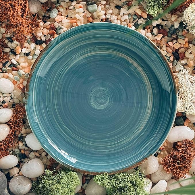 Mora Ceramic Helix Swirl Salad Plates Set of 6, 8in Spiral Porcelain Dish for Kitchen, Small Dinner, Lunch, Appetizer, Dessert, etc - Dishwasher, Microwave, Freezer, Oven Safe Dishware - Earth Colors
