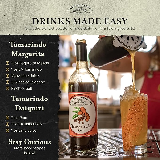 Liquid Alchemist Tamarind Syrup for Cocktails - Real Ingredients Make our Tamarindo Syrup the Perfect Spicy Margarita Mix - Made Fresh with All Natural Tamarind Concentrate (25 oz)
