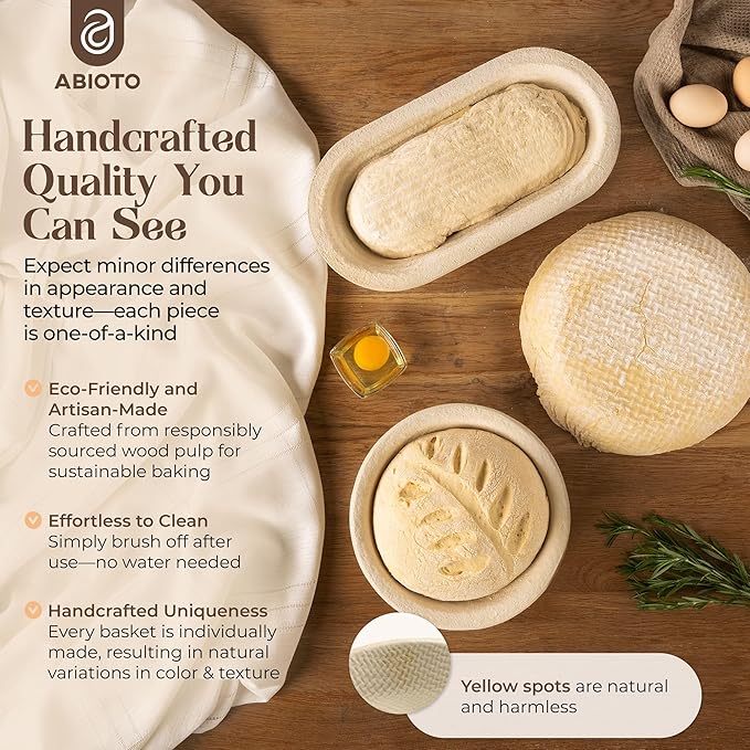 Sourdough Proofing Basket and Starter Jar Kit – 2.2 LB Round Wood Pulp Banneton with Grooved Pattern (Made in Germany) and 34 oz Sourdough Starter Jar, Thermometer Strips & Spatula –Bread Proofing Set