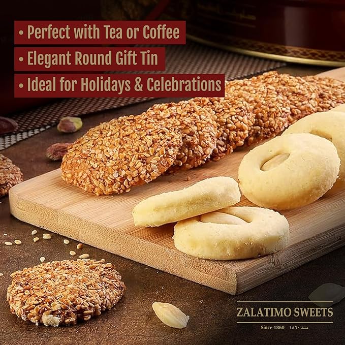 Zalatimo Sweets Since 1860, 100% All Natural Assorted Baklava, Slightly Sweet Baklava in Square Metal Gift Tin, No Preservatives, No Additives, No Corn Starch, No Syrups! 1.8Lbs