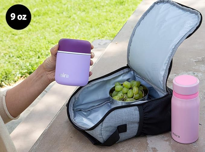 MIRA 9oz Insulated Food Jar Thermo for Hot Food & Soup, Compact Stainless Steel Vacuum Lunch Container - Lilac