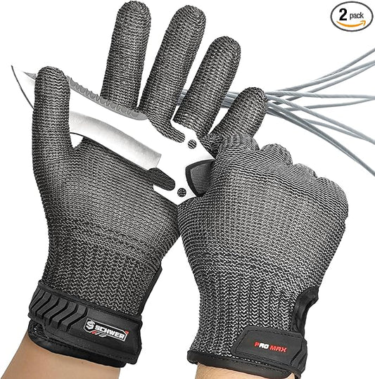 Schwer Ultimate Cut Resistant Gloves Beyond ANSI A9, Reinforced Stainless Steel Glove, Food Grade Mesh Metal Gloves for Butcher Meat Cutting, Oyster Shucking, Mandoline, Non-PFAS, PR1708 (XL, 2 PCS)