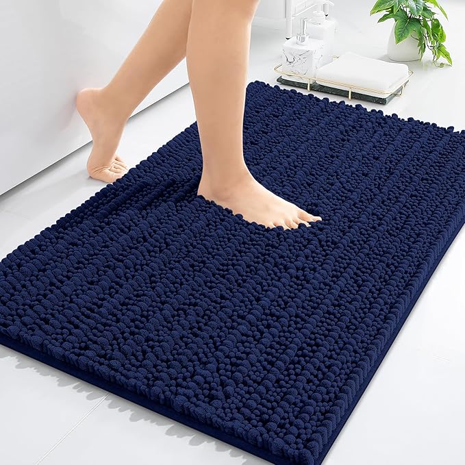 Arotive Luxury Chenille Bathroom Rug Mat, Extra Soft Thick Absorbent Shaggy Bath Rugs, Non-Slip Machine Wash Dry, Plush Bath Mats for Bathroom, Shower and Tub, 30x20, Navy