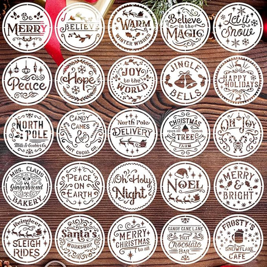 Small Christmas Stencils 4inch,Christmas Stencil Xmas Vintage Stencils Holiday Templates for Painting on Wood Slice