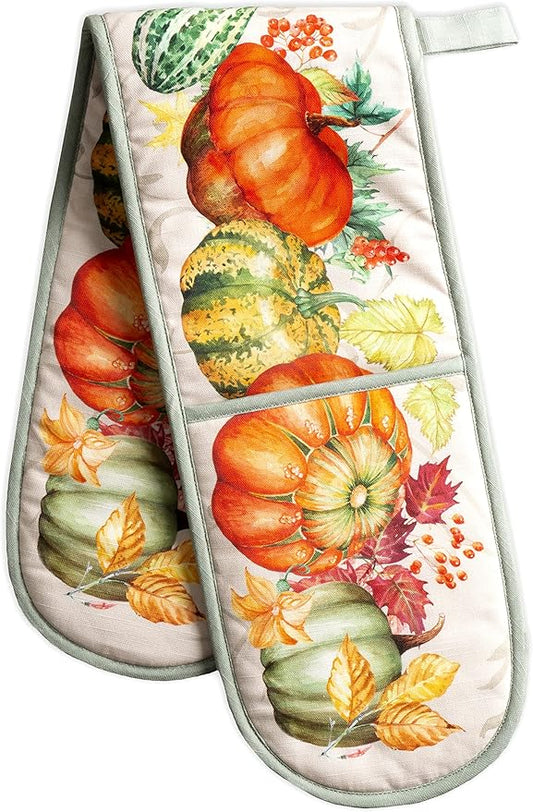 Maison d' Hermine Double Oven Mitts 100% Cotton 7"x35" Double Oven Mitt Heat Resistant BBQ Cooking Gloves with Loop, Baking, Grilling, Home, Kitchen, Handling Hot Pans (Lumina)