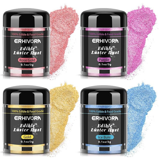 Edible Glitter for Cocktails Cakes Drinks, Rose Gold Edible Glitter, Gold Edible Glitter, Blue Edible Glitter, Purple Edible Glitter, Luster Dust Edible Drink Glitter Spray 4 Colors