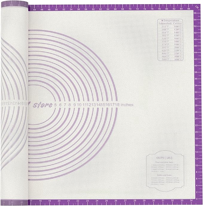 28 * 20 inches purple, non-slip silicone baking sheets - baking mat with 0.7mm thickness - non-stick pastry & cookie mat for kitchen counter for rolling out dough with measurements.