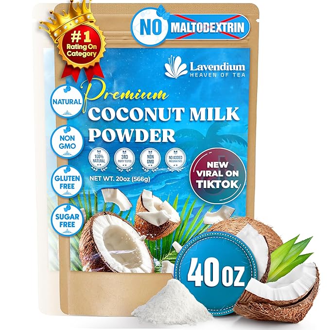 Lavendium, 40oz (2.5 lbs) Coconut Milk Powder, 100% Natural, Unsweetened, Perfect for Cake, Coffee, Tea, Creamer Alternative, No Additives, No Gluten, Vegetarian