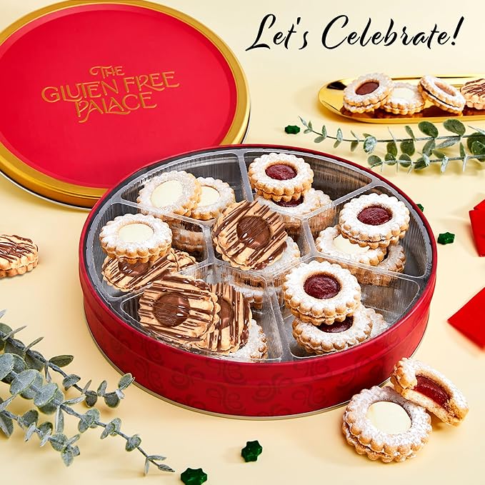 Gluten Free Palace Cookie Gift Basket – Assorted Shortbread Linzer Tart Cookies in Tin – Variety Cookie Gift for Birthday, Anniversary, Adults, Men & Women