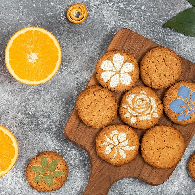 NAKLEO Coffee Stencils and Cookies Decoration 14Pcs 2.8”x2.8” and 4.3”x4.3”, Reusable Plastic Baking Templates, Flowers Rose Tulip, Barista DIY Art Craft, Capuccino Latte Chocolate Cake Biscuit