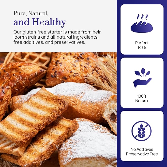 Complete Gluten Free Sourdough Starter Kit: Gluten Free 100+ Year Old Dehydrated Sourdough Starter, Sourdough Jar, Feeding Band, Cloth Cover, Spatula & Thermometer - Beginner Friendly Sourdough Kit