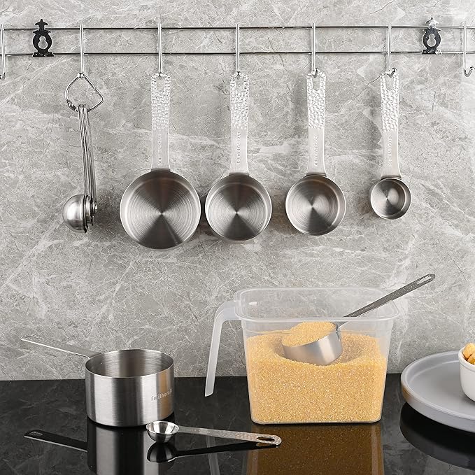 Measuring Cups and Spoons Set 14, 18/8 Stainless Steel Measuring Cups and Spoons Set for Baking & Kitchen, Metric & US Metal 6 Measuring Cups and 7 Measuring Spoons with 1 Leveler