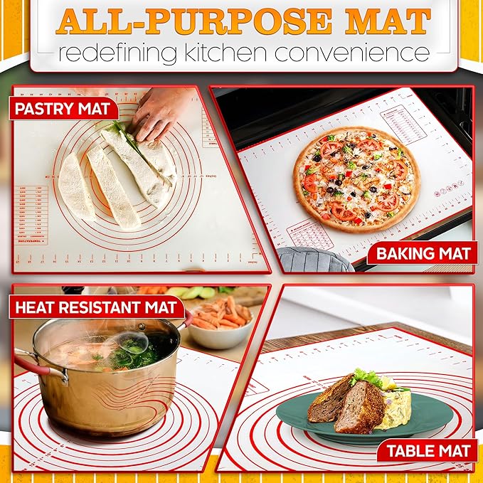 15.7x23.4 Pizza Mats for Rolling Dough - Stain-Proof Large Silicone Baking Mat with Measurements, Non-Stick Baking Rolling Mat - Heat Resistant Kneading Dough Sheet for Bread, Pizza, Pasta & Pie