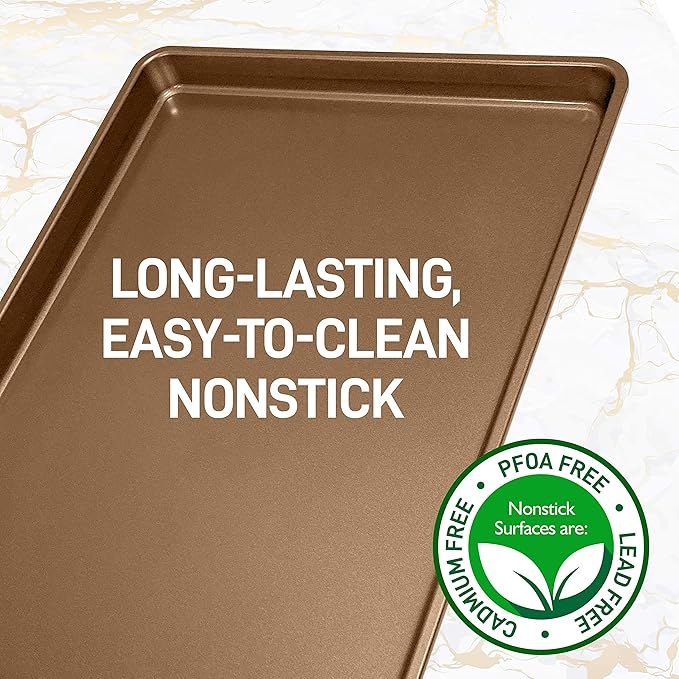 NutriChef 2-Piece Nonstick XL Cookie Sheets for Baking - 22" x 16" Extra Large Carbon Steel Oven Baking Trays - Non Stick Coating, Stackable Baking Pans, NCLGBP28