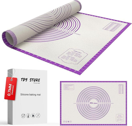 28 * 20 inches purple, non-slip silicone baking sheets - baking mat with 0.7mm thickness - non-stick pastry & cookie mat for kitchen counter for rolling out dough with measurements.