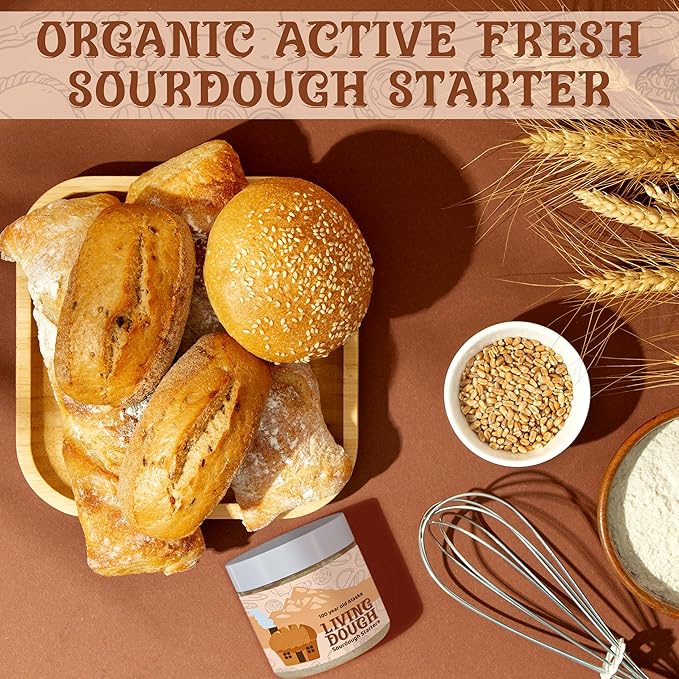 Living Dough - 900 Year Old Sourdough Starter Culture - Active & Live Organic Sourdough Starter for Baking - For Artisanal Bread, Pizza Dough, Waffles & More