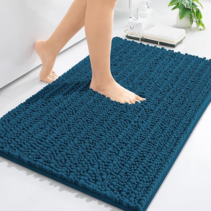 Arotive Luxury Chenille Bathroom Rug Mat, Extra Soft Thick Absorbent Shaggy Bath Rugs, Non-Slip Machine Wash Dry, Plush Bath Mats for Bathroom, Shower and Tub, 30x20, Peacock Blue