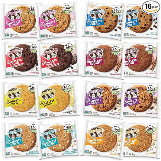 Lenny & Larry's The Complete Cookie, 8 Flavor Variety Pack, Soft Baked, 16g Plant Protein, Vegan, Non-GMO, 4 Ounce Cookie (Pack of 16)